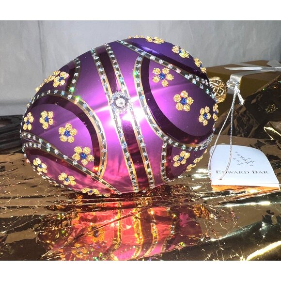 Edward Bar Other - Purple & Gold Floral Glass Ornament Decorated Swarovski Crystals Handmade By Edw